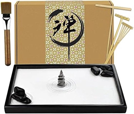 Mini giardino zen per scrivania con accessori - Set di meditazione per riduzione dello stress