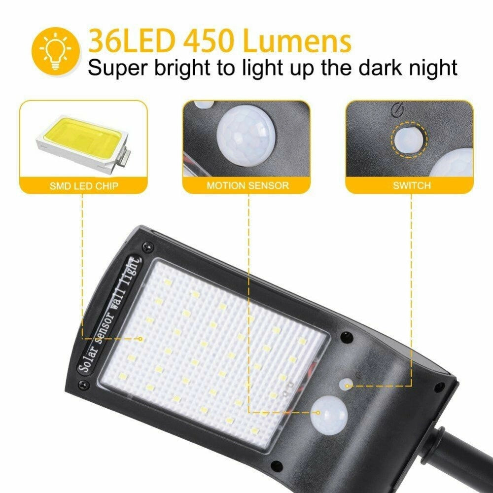 Trade Shop - Lampione Stradale Pannello Energia Solare Faro Fotovoltaico Esterno 36 Led Luce -