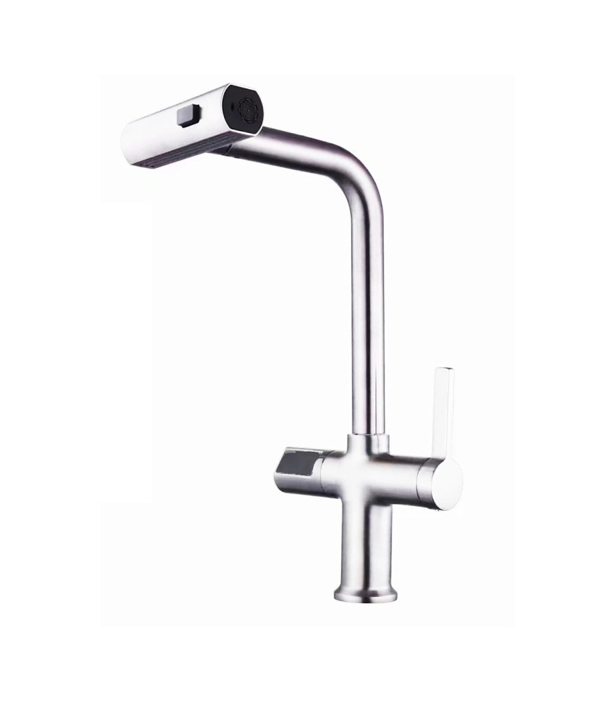 Rubinetto Cucina Display LH-567 | Rame Massiccio | Termometro | Estraibile | 3 Modi Acqua