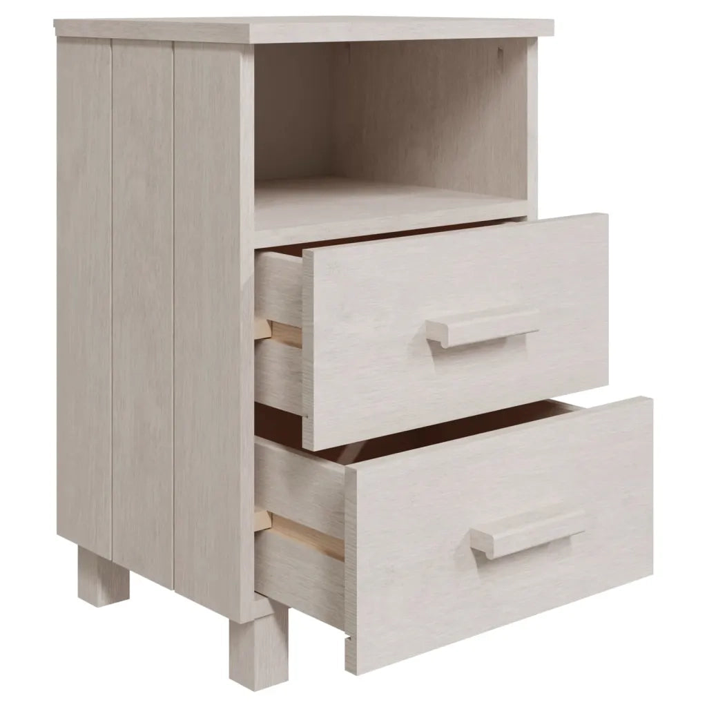 Comodino HAMAR Bianco 40x35x62 cm in Legno Massello di Pino 340413
