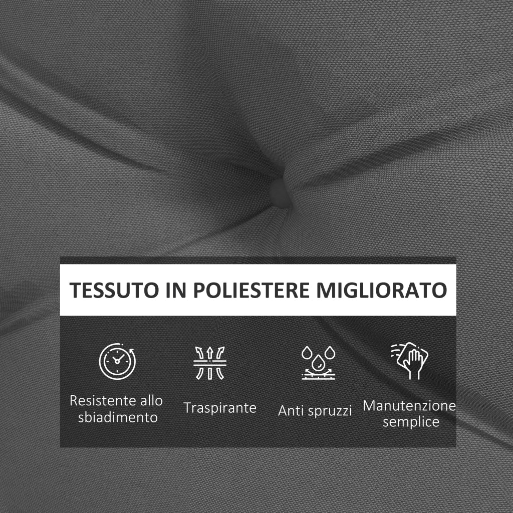Set 2 Pezzi Cuscini da Giardino per Divani e Pallet in Poliestere con Imbottitura Spessa, Grigio