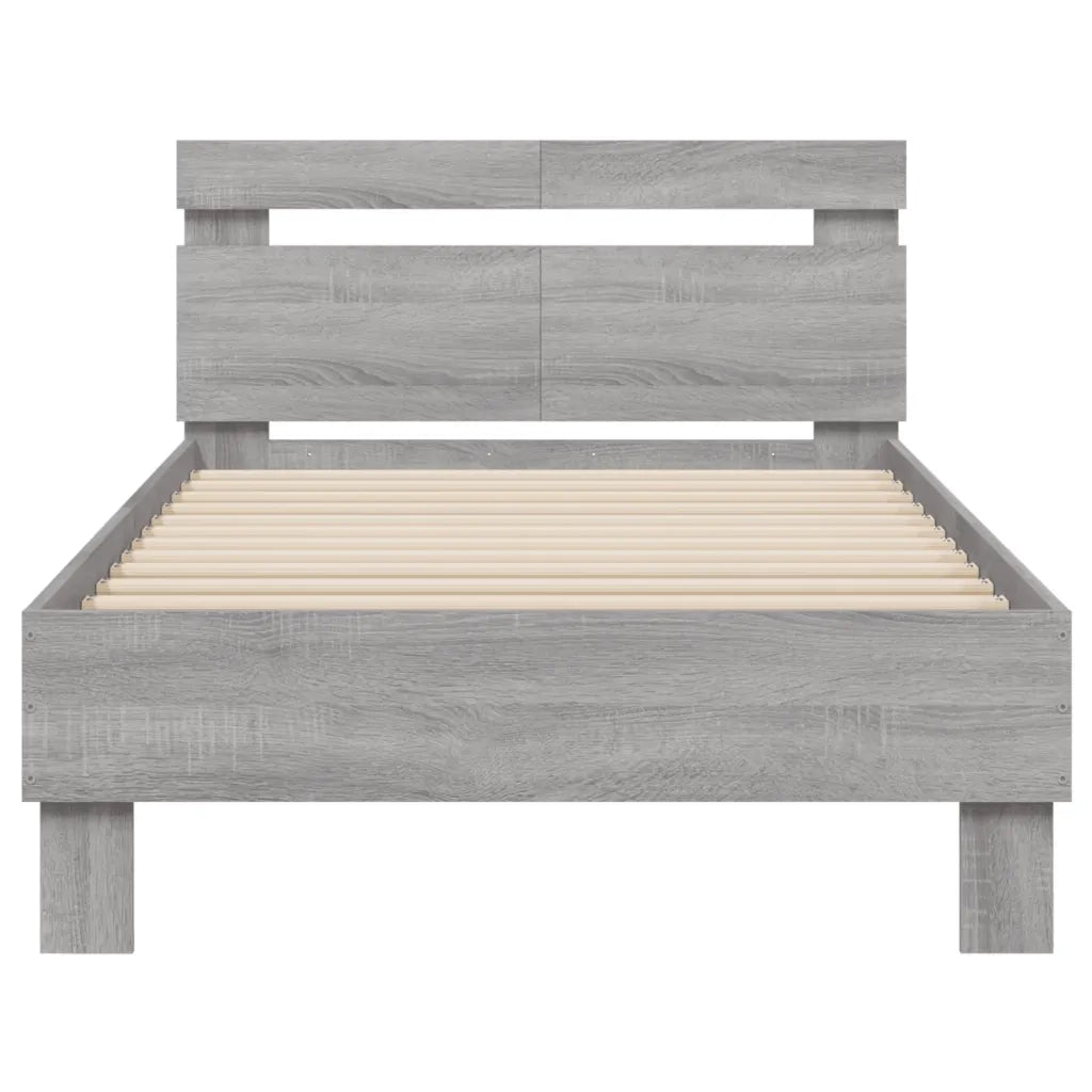 Letto singolo | Letto per adulti | Giroletto Testiera Grigio Sonoma 100x200 cm Legno Multistrato