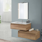Mobile bagno sospeso 90 cm rovere naturale con base lavabo e cassetto Nadia