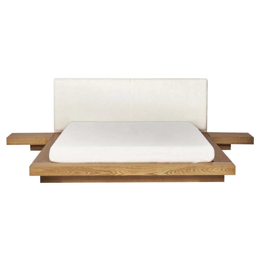 Letto a LED in stile giapponese in frassino naturale 160 x 200 cm testata in legno impiallacciato bouclé camera da letto a basso profilo