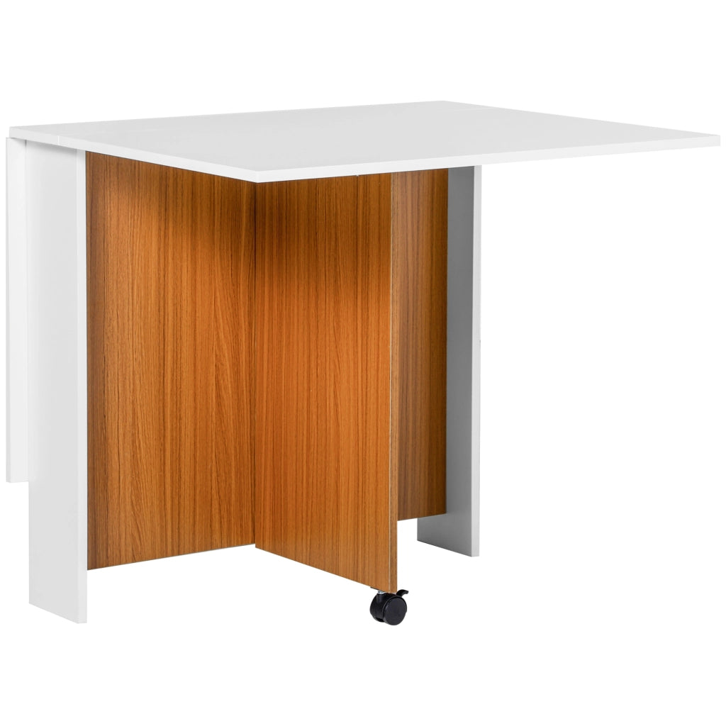 Tavolo pieghevole con ruote, tavolo da pranzo salvaspazio in bianco e rovere, piano apribile, 120x80 cm