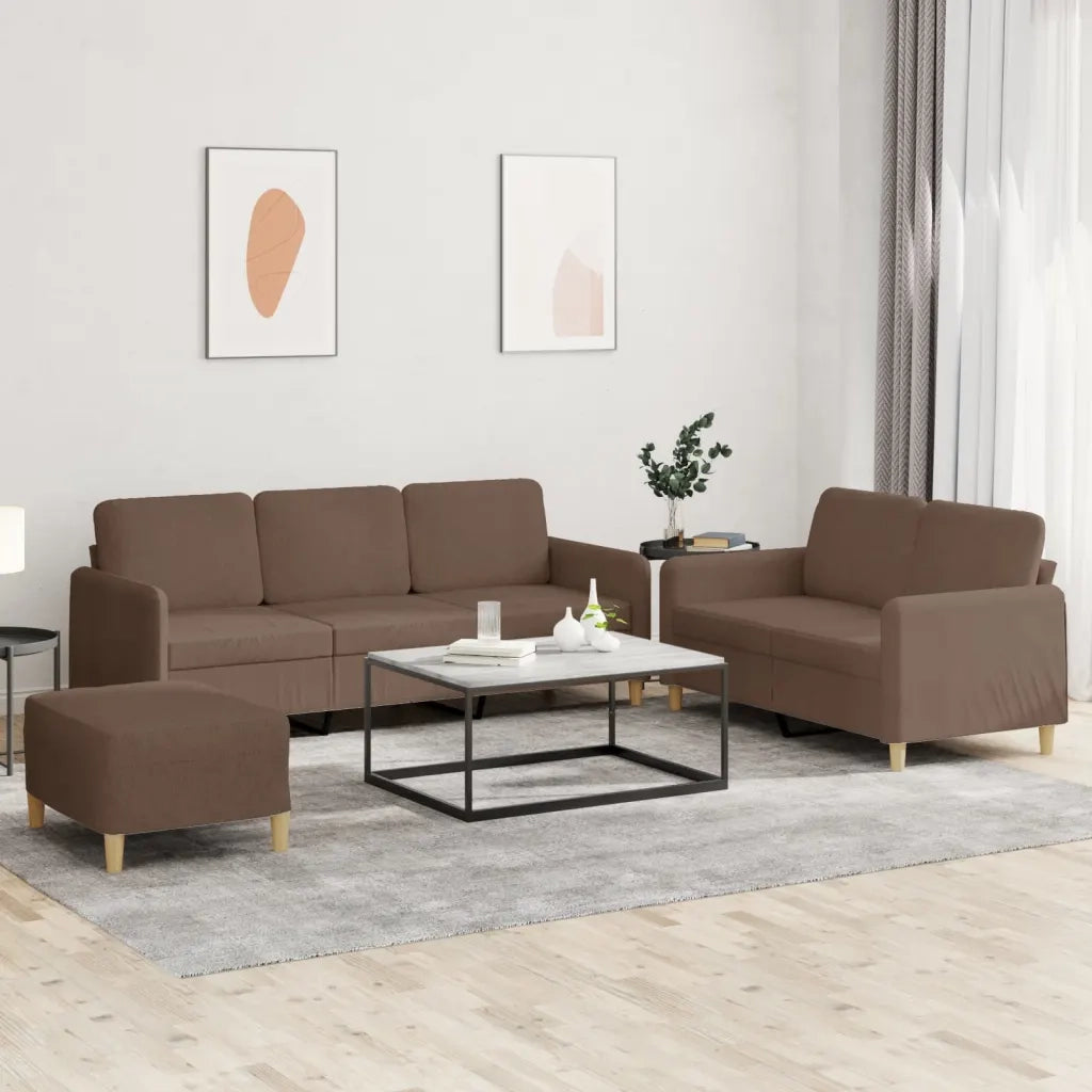 Set di Divani 3 pz con Cuscini Marrone in Tessuto 3202129