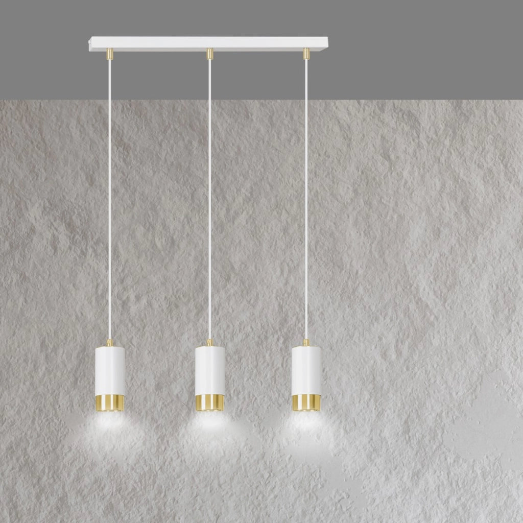 Lampada a sospensione Fumiko in acciaio bianco e oro