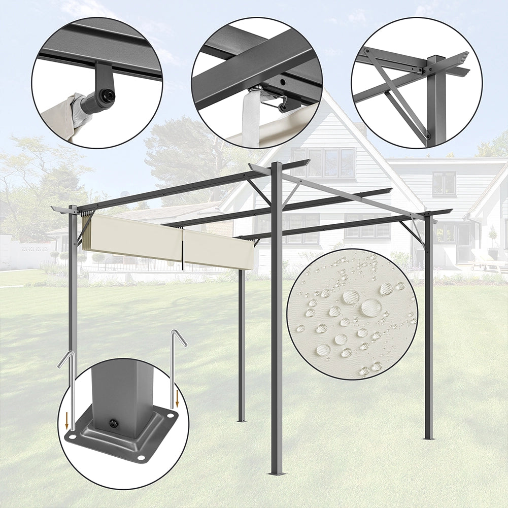 Pergola Gazebo Retrattile da Giardino 3x3 Metri Beige Anti UV e Impermeabile