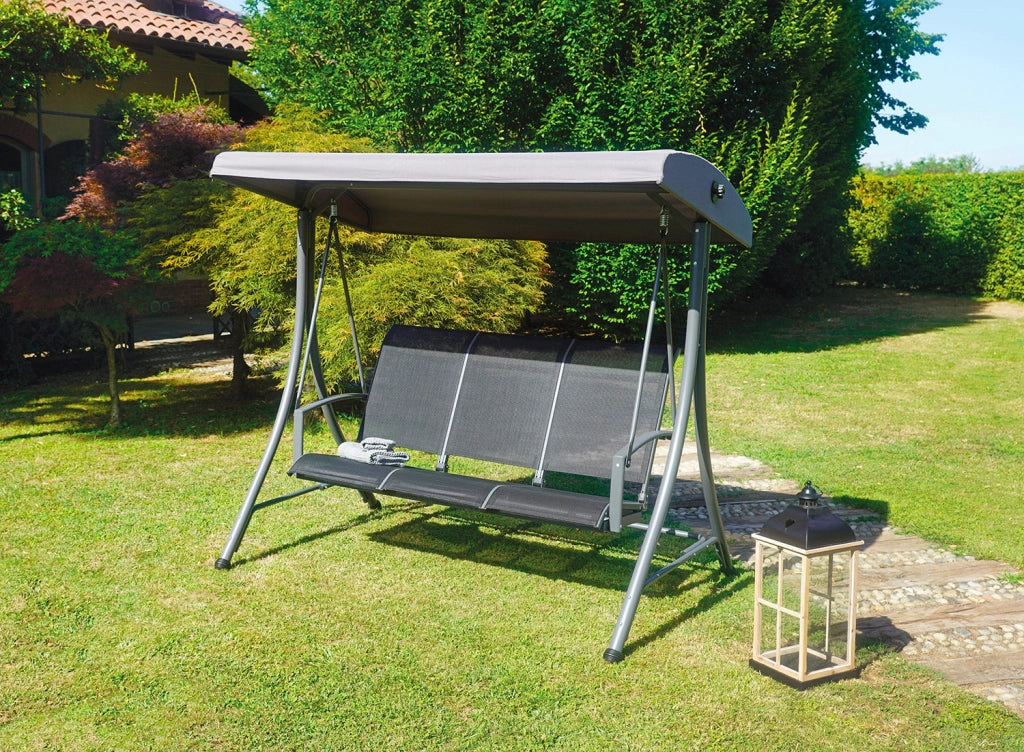 Dondolo da Giardino 200x175x125 cm in Ferro e Textilene Nero