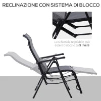 Sdraio da Giardino Zero Gravity Set 2 Pz, Regolabile su 9 Livelli, con Cuscini, 65x70x111cm, Grigio
