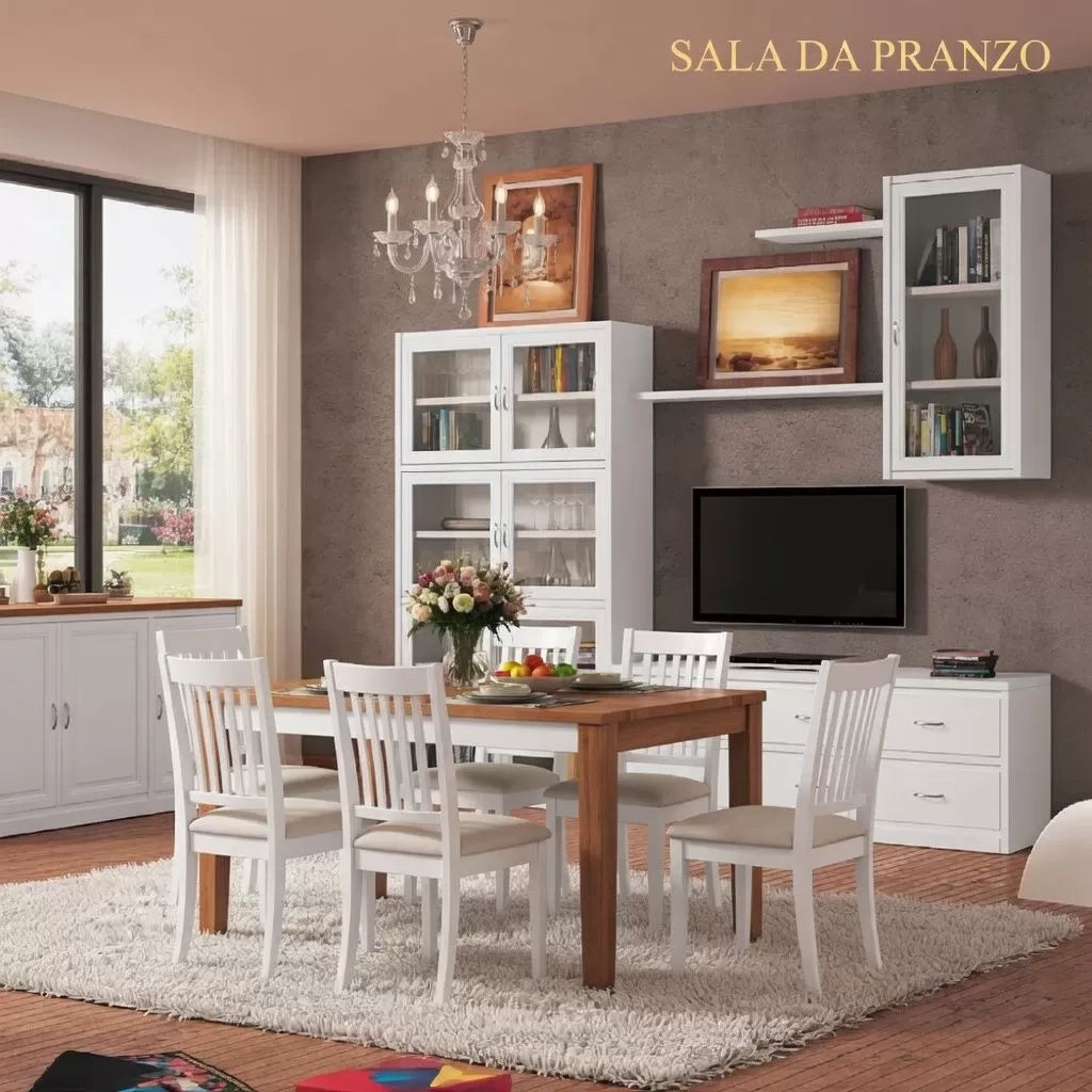 Parete attrezzata classica in legno bianco 265x36/60x230 - Mobili 2G
