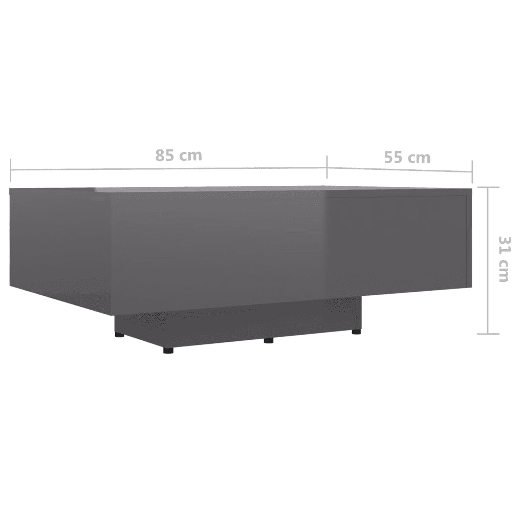 Tavolino da Salotto Grigio Lucido 85x55x31 cm Legno Multistrato