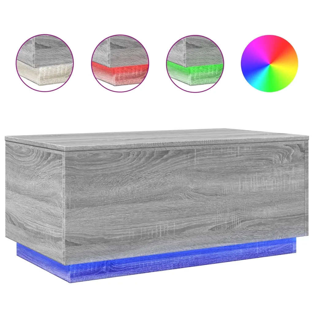 Tavolino da Soggiorno con Luci LED Grigio Sonoma 90x50x40 cm 839880