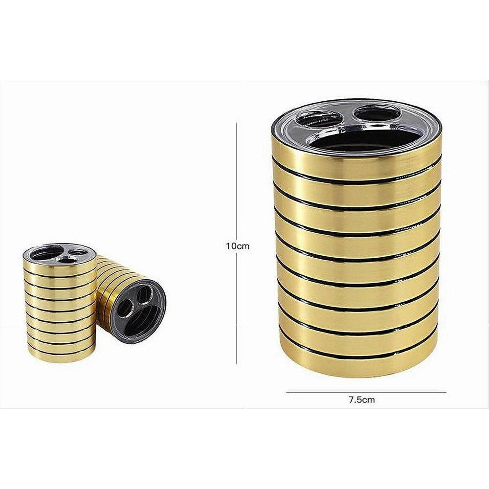 Trade Shop - Porta Spazzolini Bicchiere A 3 Fori Oro A Righe Stile Moderno Arredo Bagno 10385 -