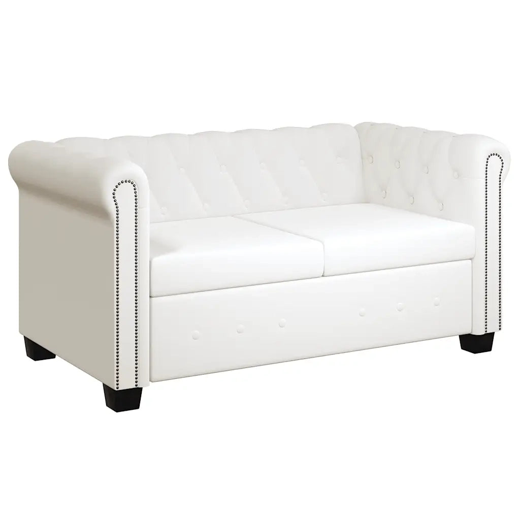 Divano Chesterfield a 2 Posti in Pelle Artificiale Bianco  cod mxl 18553