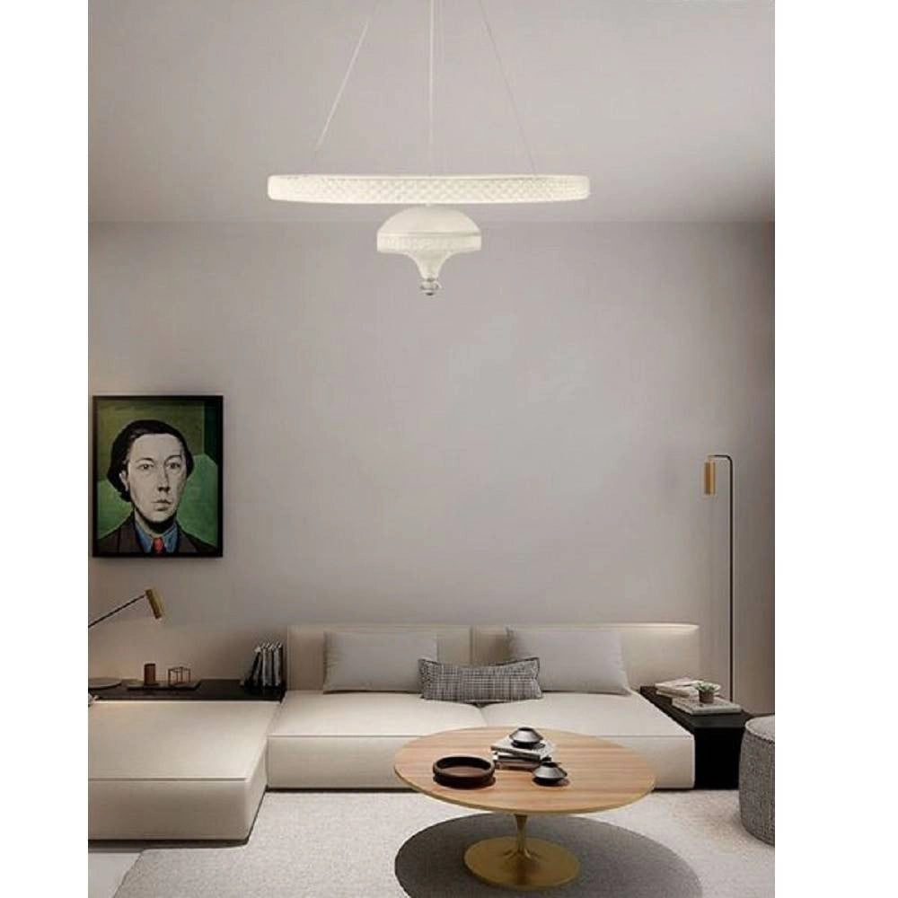 Trade Shop - Lampadario A Sospensione Led 50 W Bianco Anello Sospeso Effetto Cristallo Lp-17b -