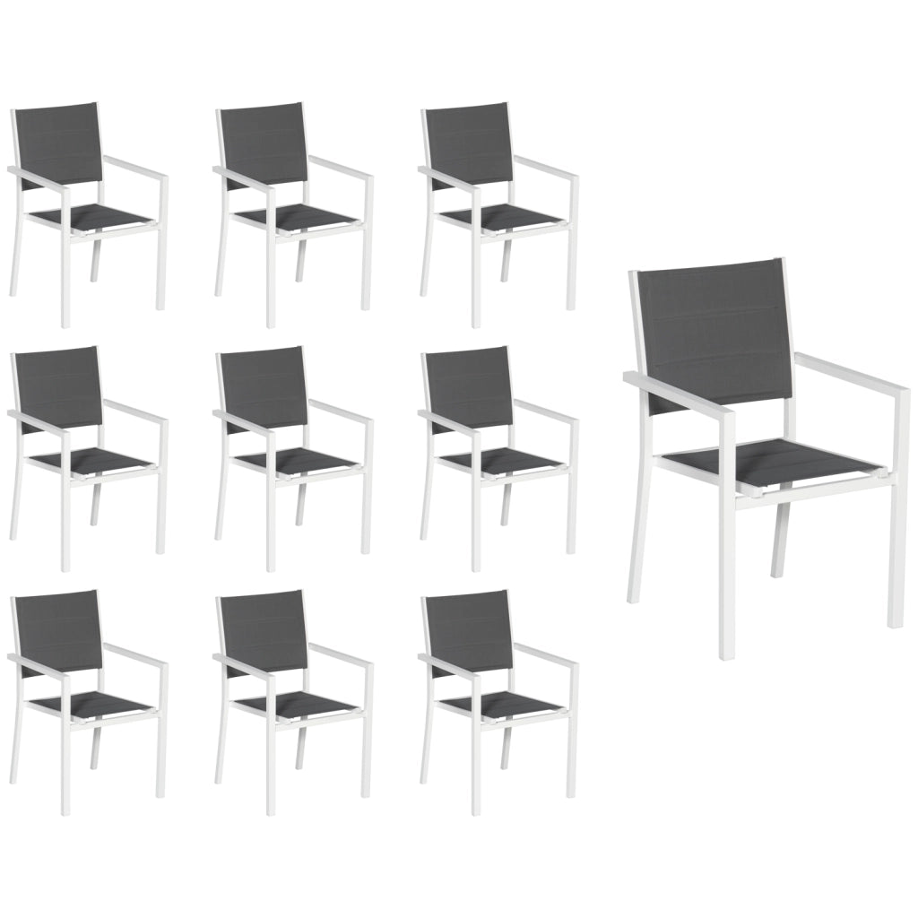 Set di 10 sedie imbottite in alluminio bianco - textilene grigio