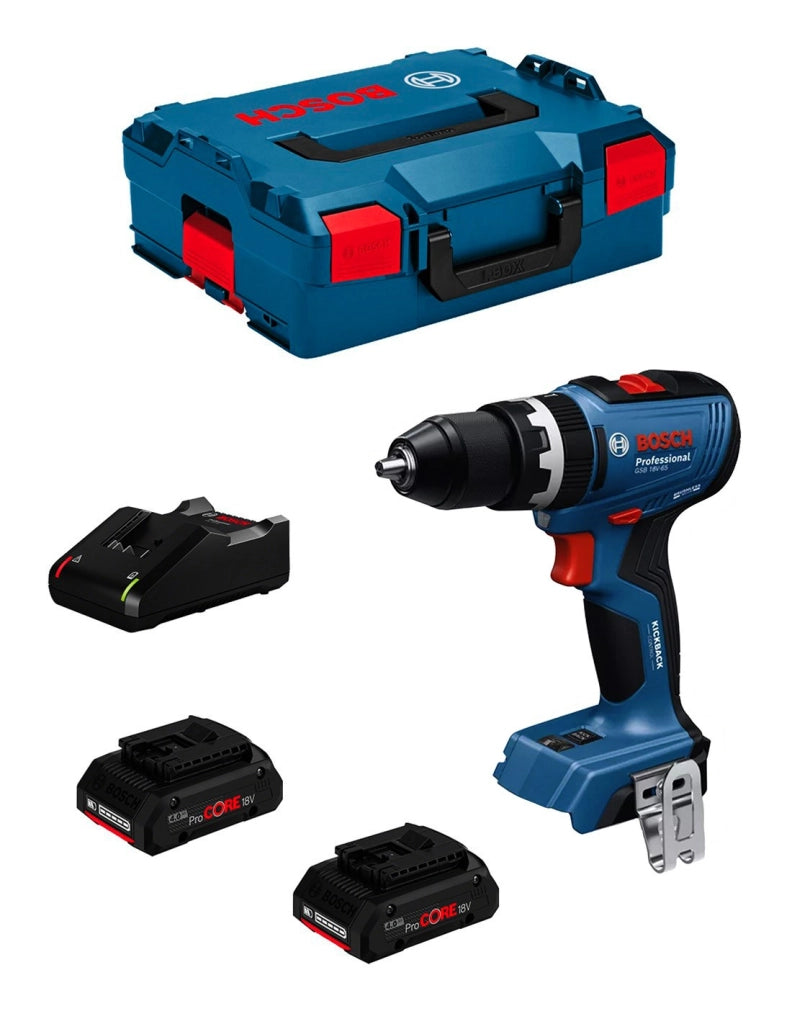 Trapano a Percussione BOSCH GSB 18V-65 (2 x 4,0 Ah ProCORE + GAL 18V-40 + L-Boxx 136)