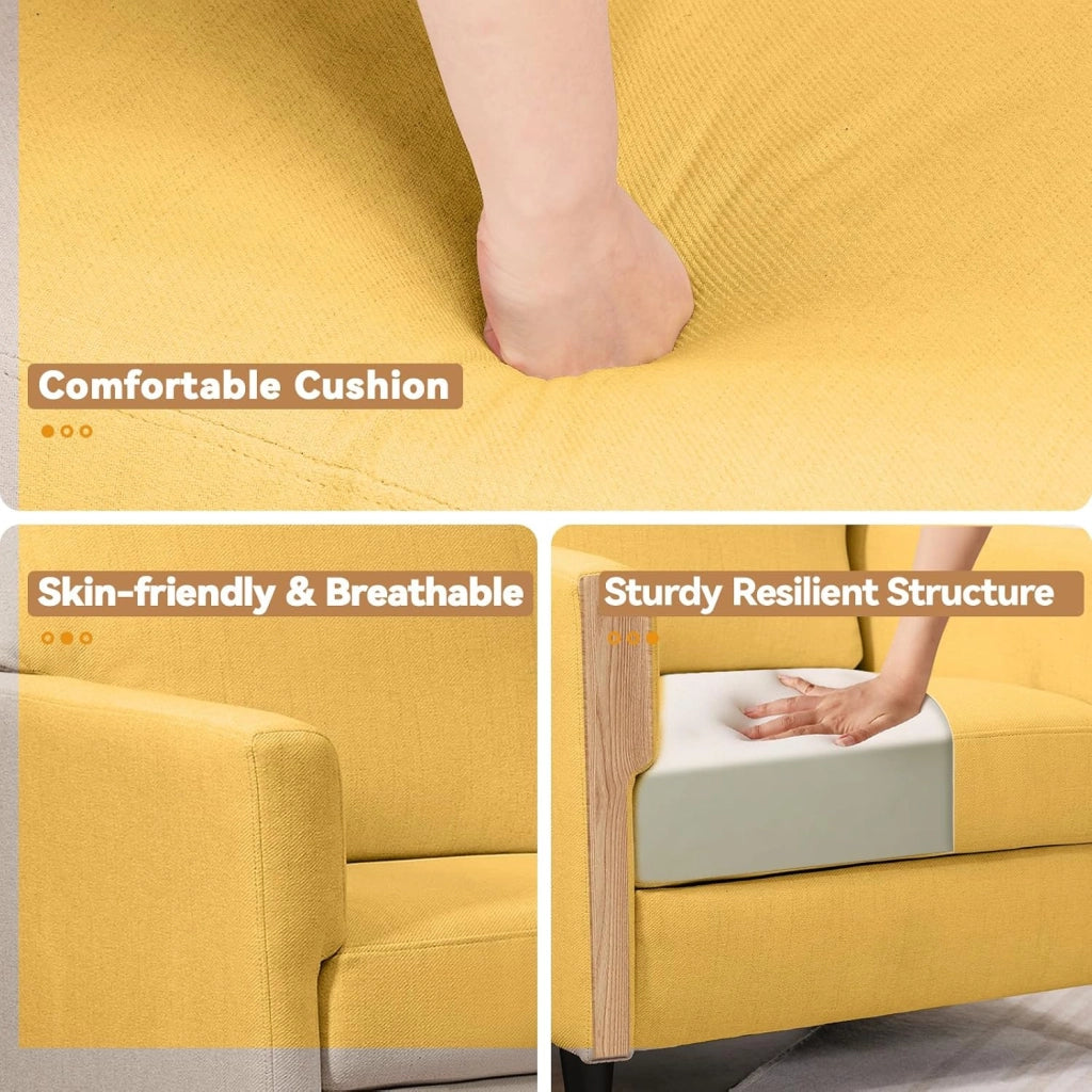 Poltrona Relax per TV, Poltrona Lounge per Soggiorno, Divano Singolo per Camera da Letto, Angolo Lettura, Seduta Laterale con Morbido Memory Foam, Rivestimento in Lino, Giallo