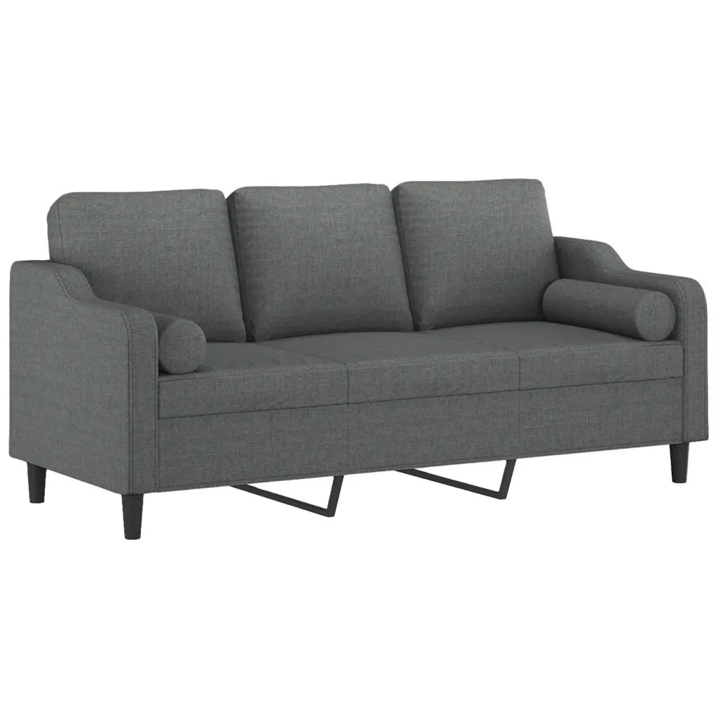 Divano | Divano da soggiorno | Sofa a 3 Posti con Cuscini Grigio Scuro 180 cm in Tessuto