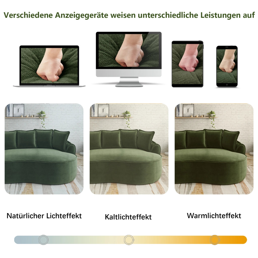 Divano modulare senza struttura in ciniglia con due moduli, seduta profonda, braccioli larghi e funzione letto verde