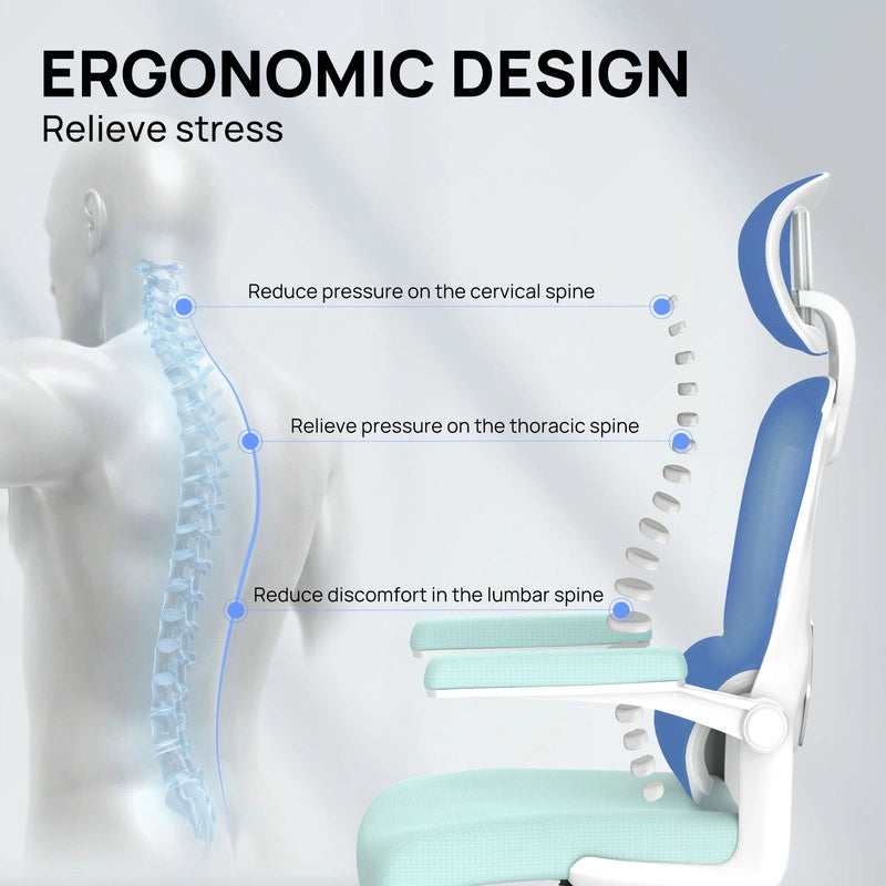 Sedia da ufficio ergonomica - Poltrona HAMLODY - con braccioli pieghevoli a 90° - Supporto lombare - Regolabile in altezza Verde