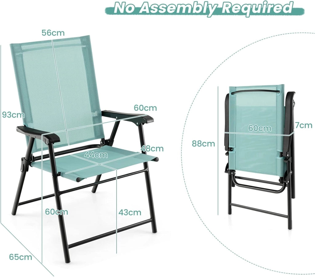 Set di 2 sedie pieghevoli da balcone, portatili, da giardino con schienale, per terrazze, resistenti alle intemperie, pieghevoli, per giardino, balcone, terrazza (verde menta)