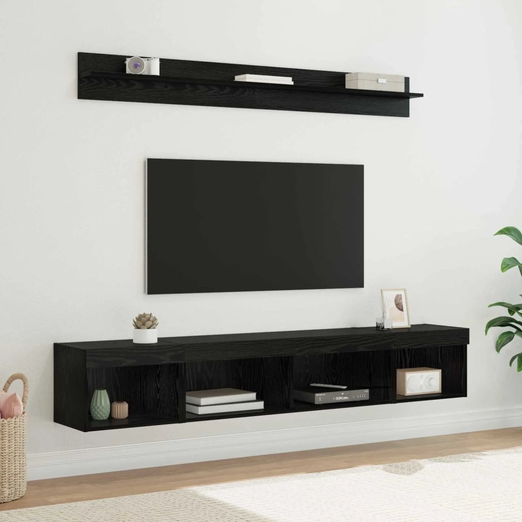 Set di Mobiletto da TV a Parete con led 5 pcs Rovere Nero 3402954