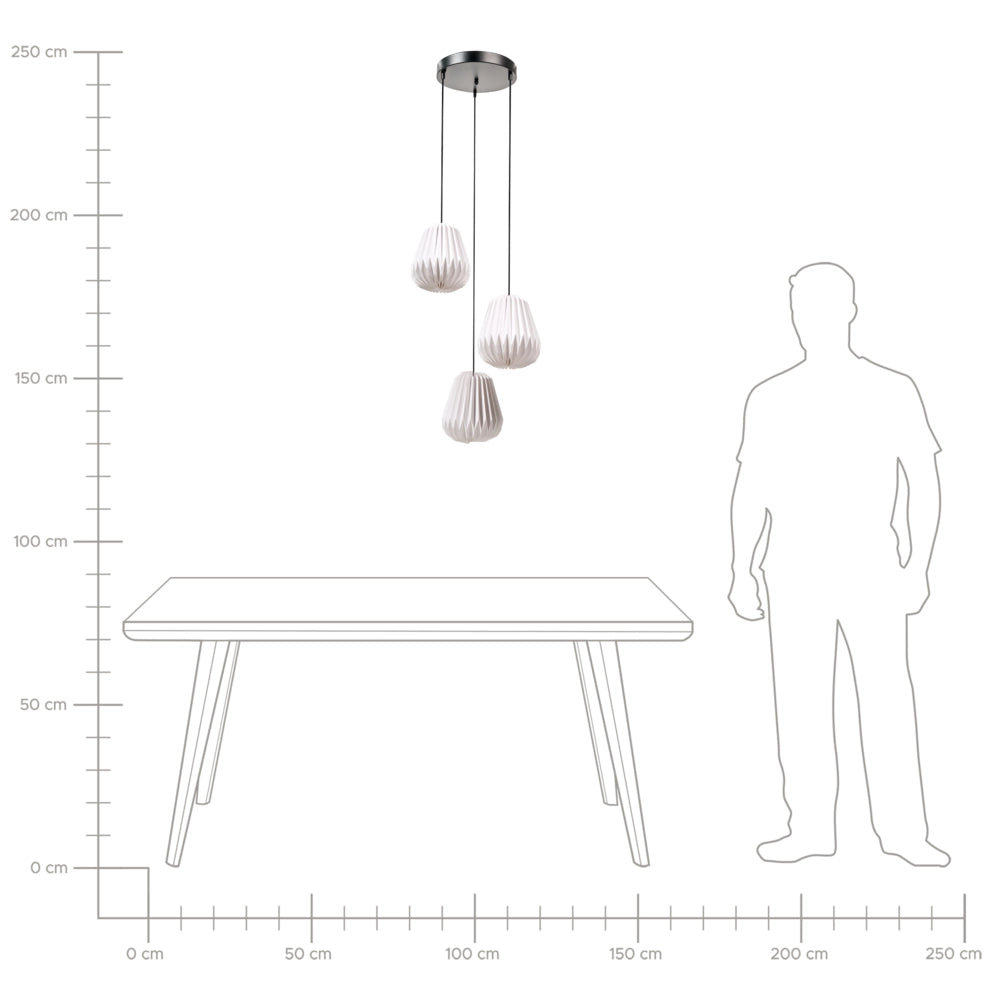 Lampada a sospensione a 3 luci con paralume in carta bianca e base in metallo stile moderno luce d'atmosfera soggiorno camera da letto