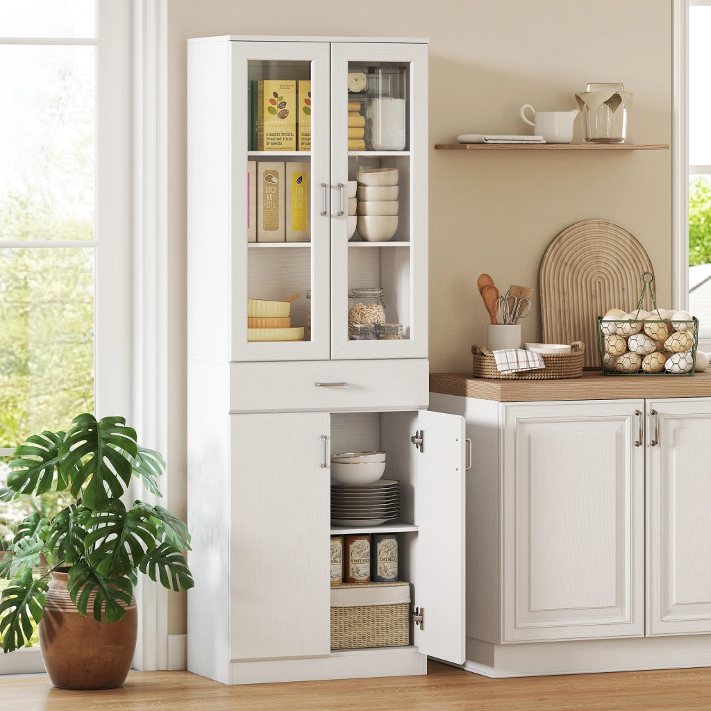 Credenza Cucina ¨C zephmum ¨C 4 Porte 2 Vetro, Cassetti, Bianco, 60x35x180cm