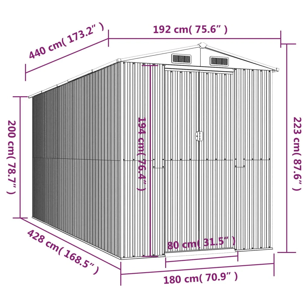 Casetta da giardino cabina ripostiglio capanno da esterno capanno per attrezzi robusta colore chiaro 192 x 440 x 223 cm acciaio zincato marrone 02_0022305