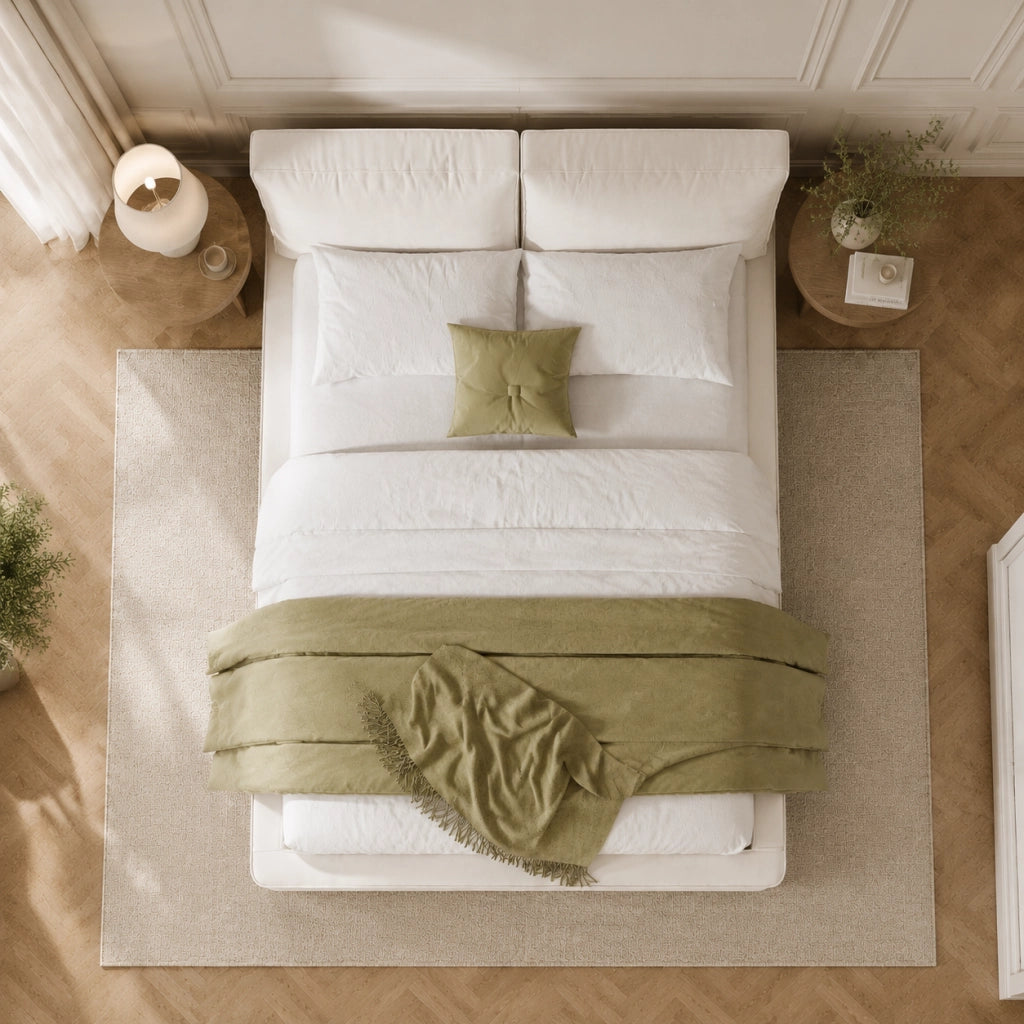 Letto imbottito matrimoniale 180 × 200 cm con testiera imbottita, rete inclusa, senza materasso, in chenille beige