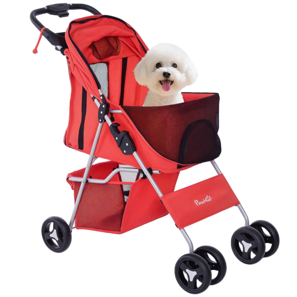 Carrello per Cani con Toldo ¨C zephmum ¨C 77x45x99.5 cm Rosso Tela Oxford