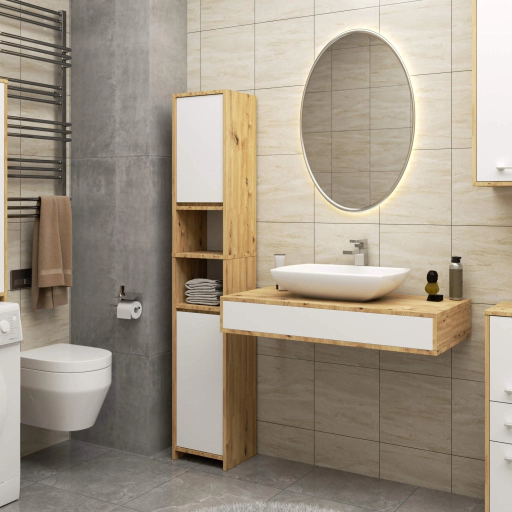 Mobile bagno AKORD FIN Quercia Artisan 30 cm 2 ante 1 cassetto inserto frontale Bianco 30x30x85 cm