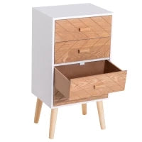 Cassettiera in Legno 4 Cassetti, 40x30x75cm, Bianco e Legno