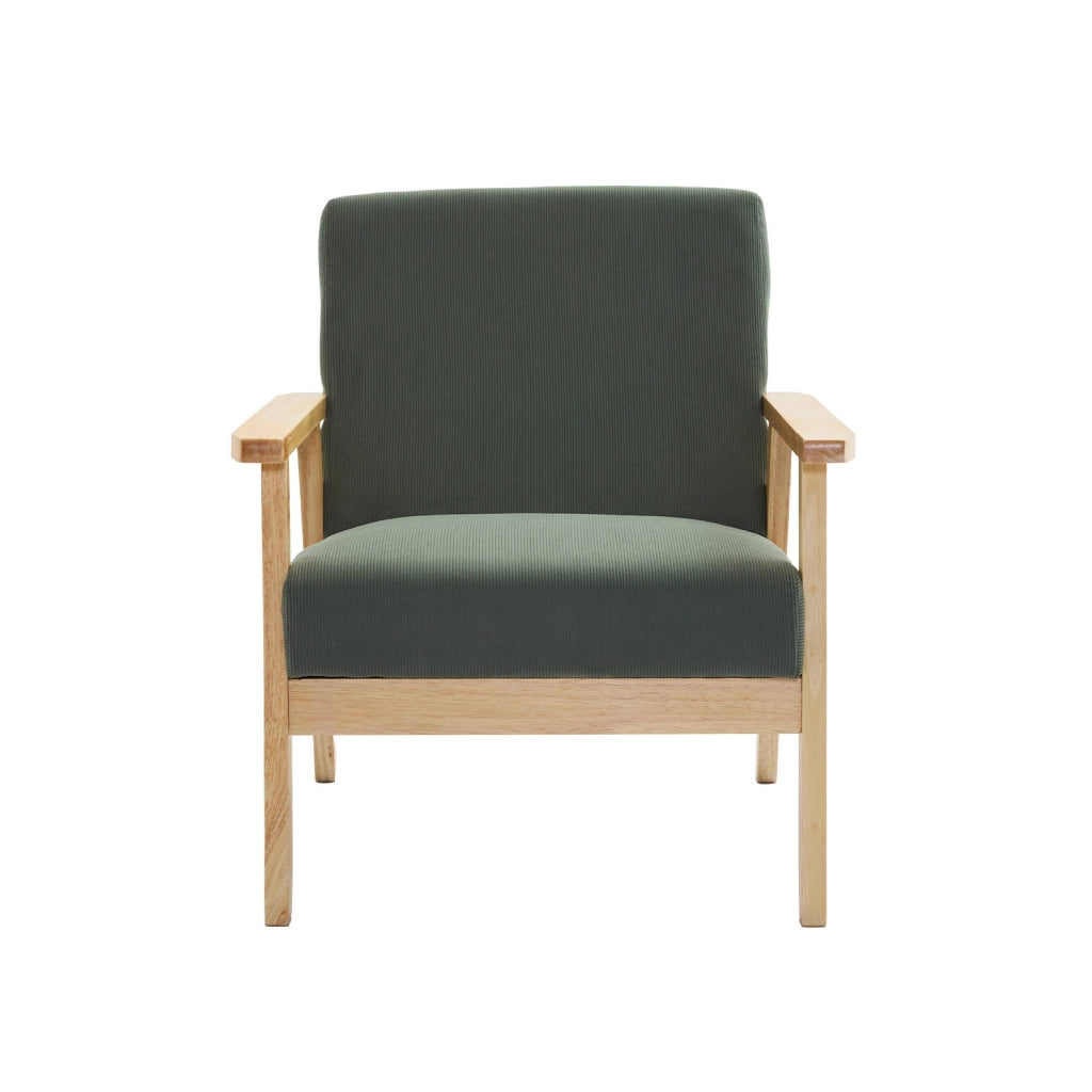 Poltrona scandinava in legno e velluto a coste, kaki