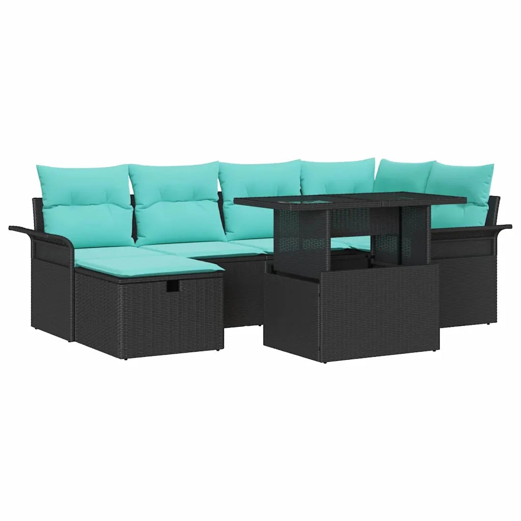 Set Divano da Giardino con cuscino 7 pcs Nero Poly Rattan 3361015