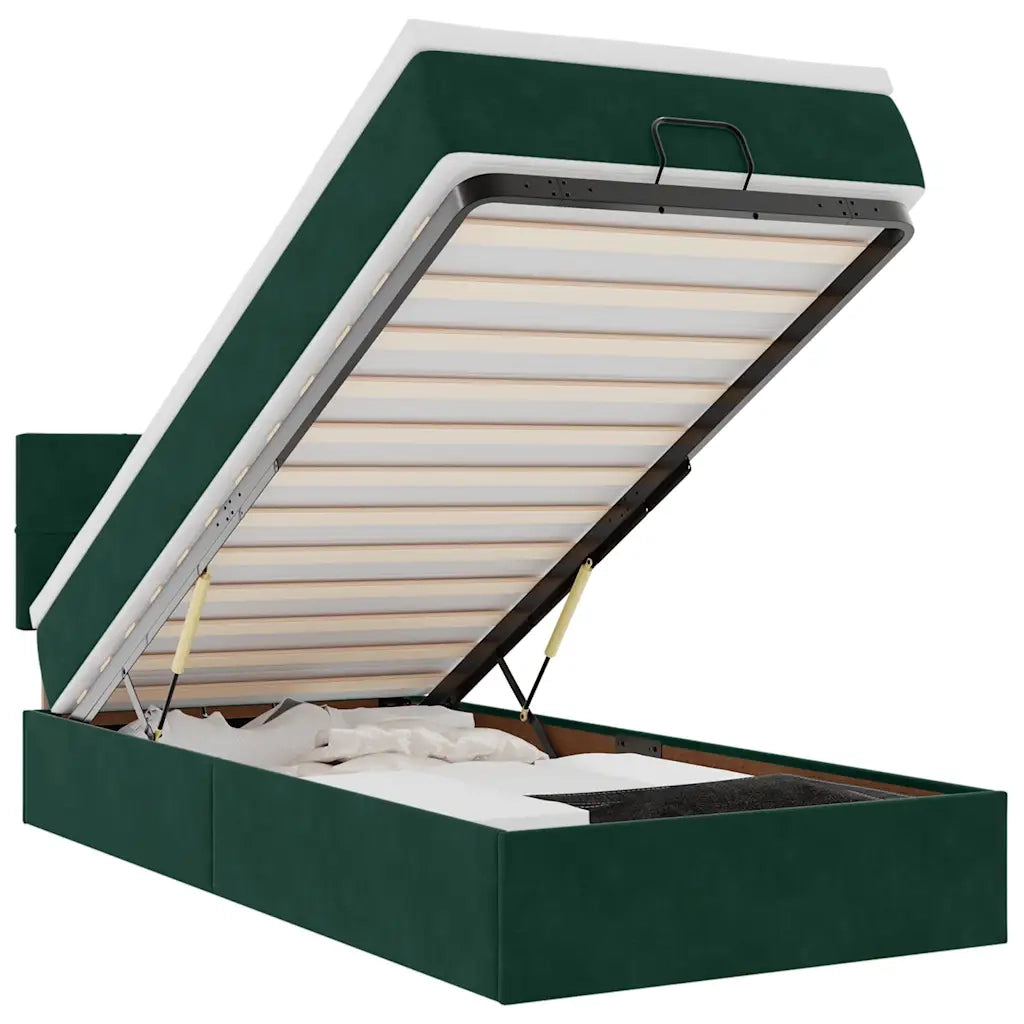 Pouf Letto con Materasso e LED Verde Scuro 80x200cm in Velluto 3312587