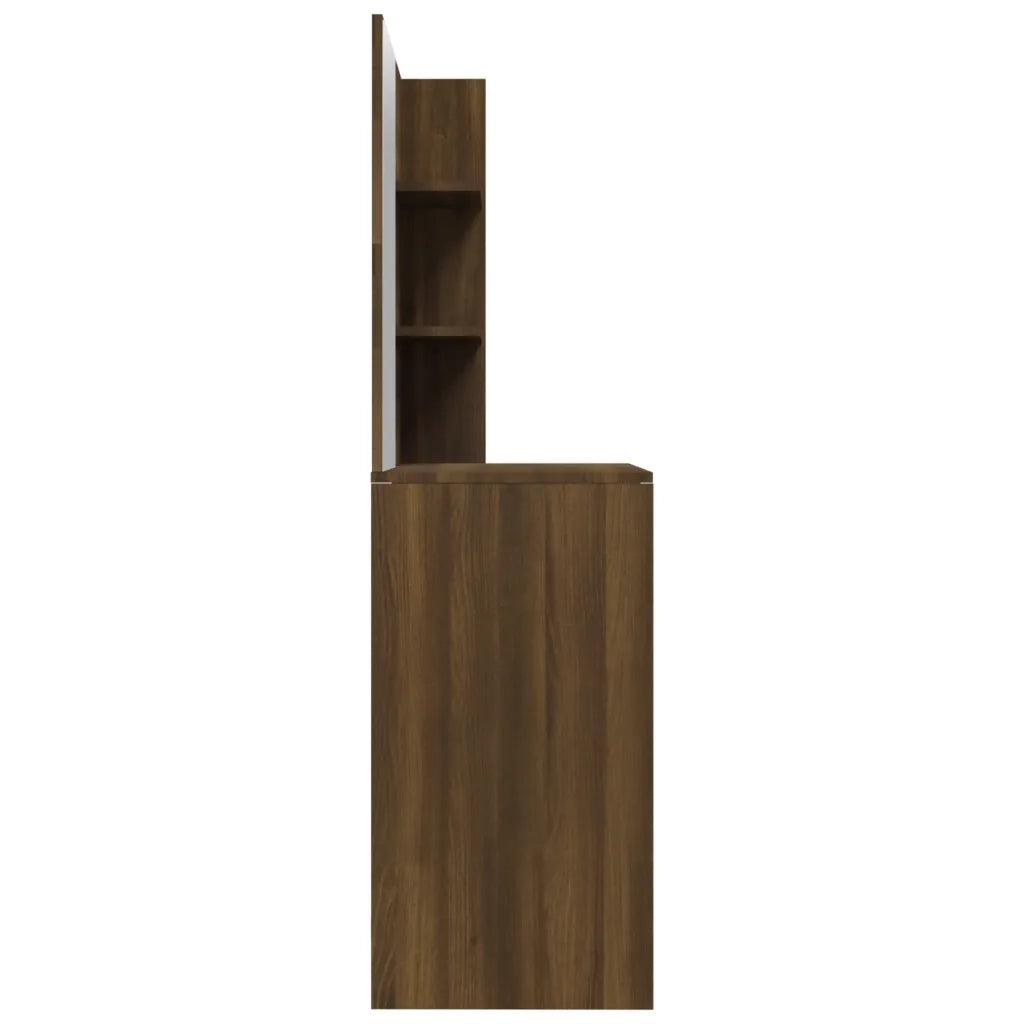 Toeletta con Specchio-Com¨°-Tavolo da trucco Rovere Marrone 74,5x40x141 cm