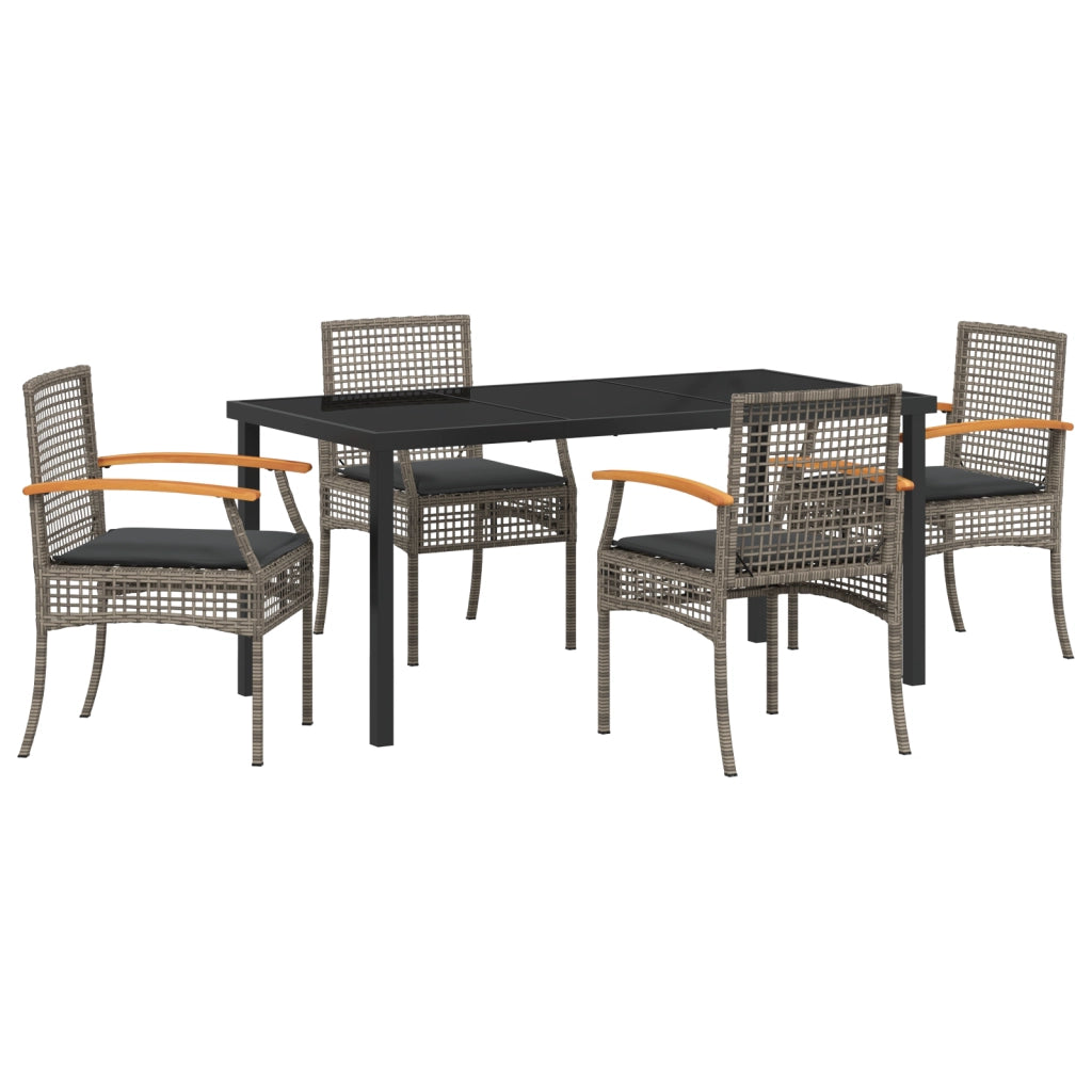 Set da Pranzo da Giardino 5 Pezzi con Cuscini Grigio Polyrattan