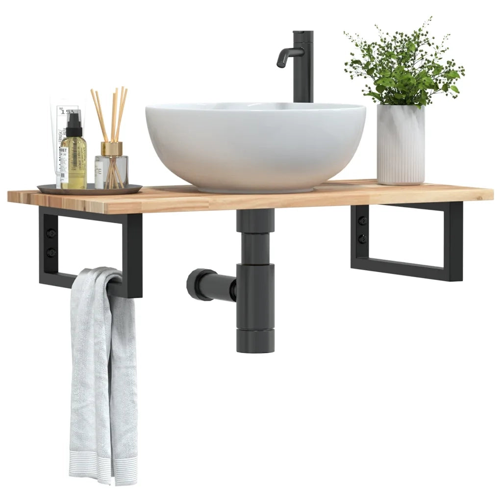 Ripiano a Parete per Lavabo in Acciaio e Massello di Acacia 3302673