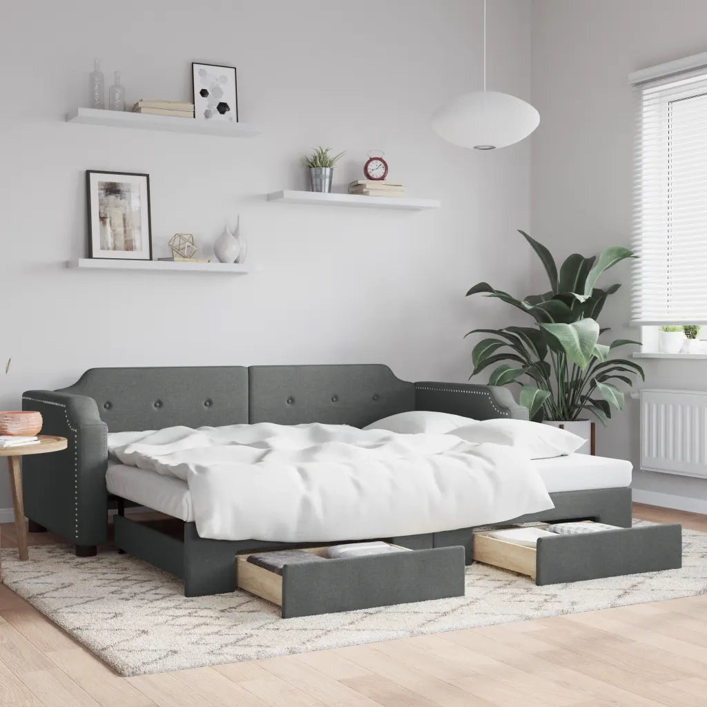 Divano letto | Sof¨¤ letto | Letto singolo Estraibile Cassetti Grigio Scuro 90x200cm Tessuto