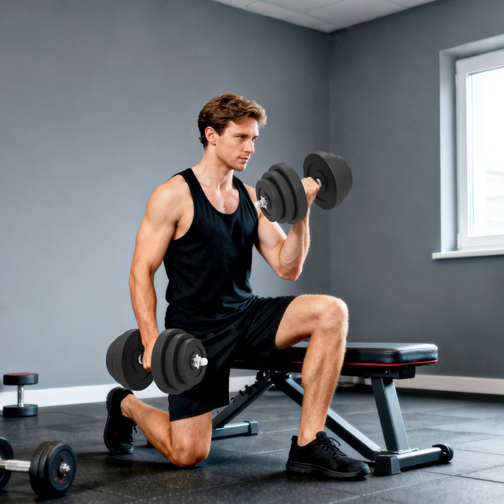 Set di manubri regolabili 40 kg ¨C zephmum ¨C 4x5 kg 4x2,5 kg 4x1,5 kg con 2 barre ?25x450 mm