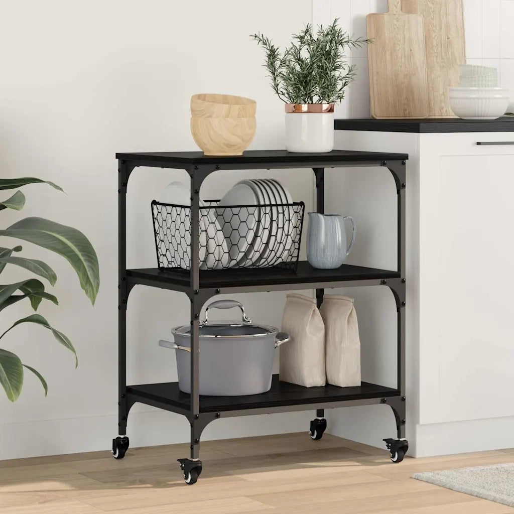 Carrello da Cucina Rovere Nero 60 x 41 x 76 cm CFW1436565