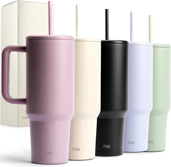 Bicchiere termoisolante 1200 ml - 24 ore freddo come ghiaccio - acciaio inossidabile - becher isolante con manico e imbuto - bicchiere da tè moderno con coperchio - bicchiere da viaggio con imbuto