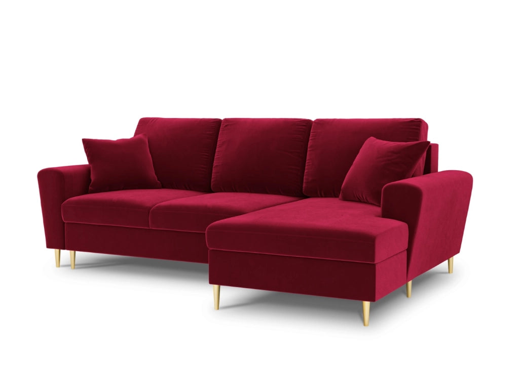 Cosmopolitan Design - Divano convertibile angolare destro con contenitore "Kyoto" 4 posti in velluto rosso 