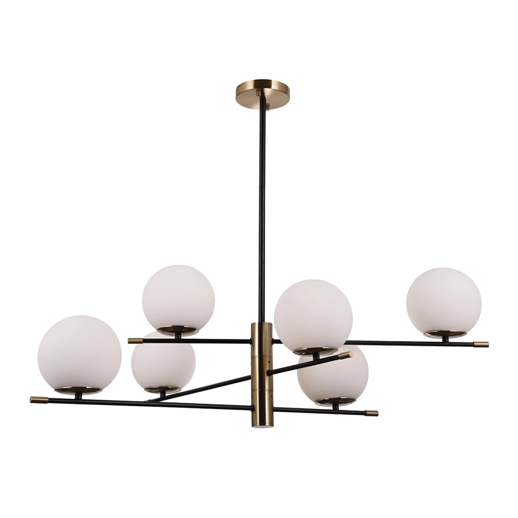 Lampadario Stelia nero/bronzo ant. sfere bianche 6xE14 Italux