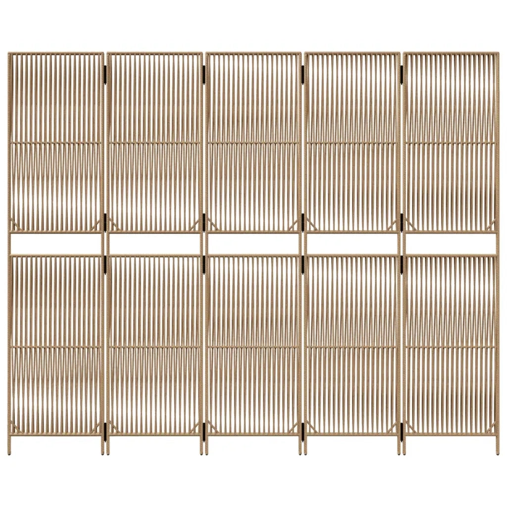 Divisorio per Ambienti a 5 Pannelli Beige in Polyrattan 365399