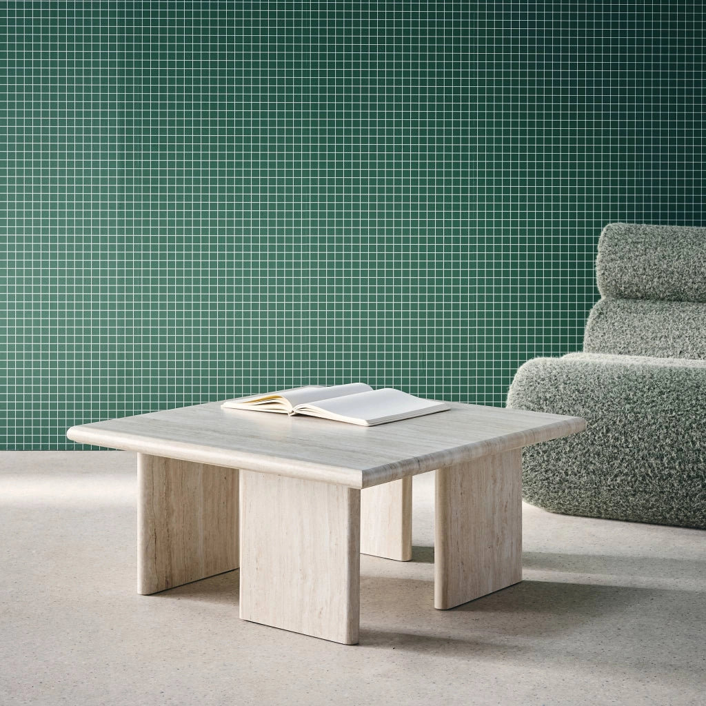 Tavolino quadrato effetto legno, beige travertino