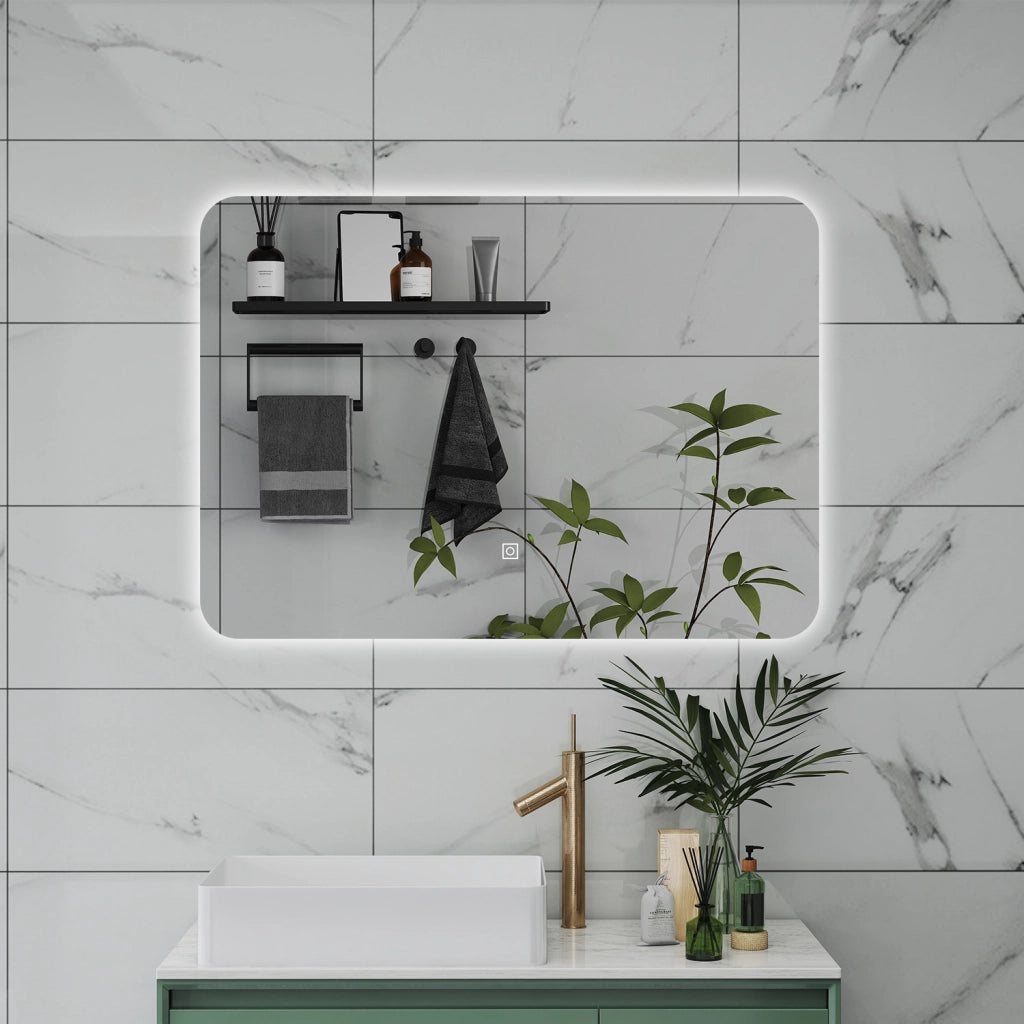 AICA Specchio da bagno 90 x 60 cm, dimmerabile, interruttore touch, Funzione Memoria